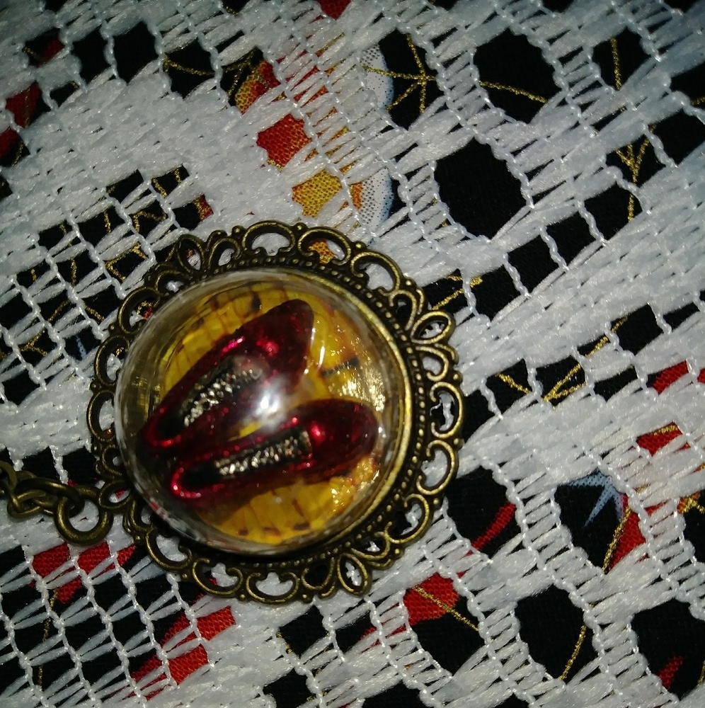 1939 Bronze wizard of oz Necklace red shoes